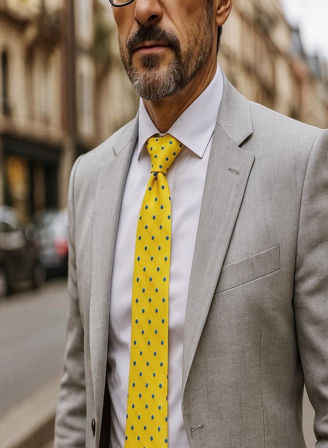 KissTies Yellow Blue Polka Dot Tie Mens Necktie Wedding Ties + Gift Box - Image 2